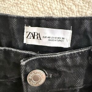 Zara Black Washed Denim Jeans with Metal Logo Button